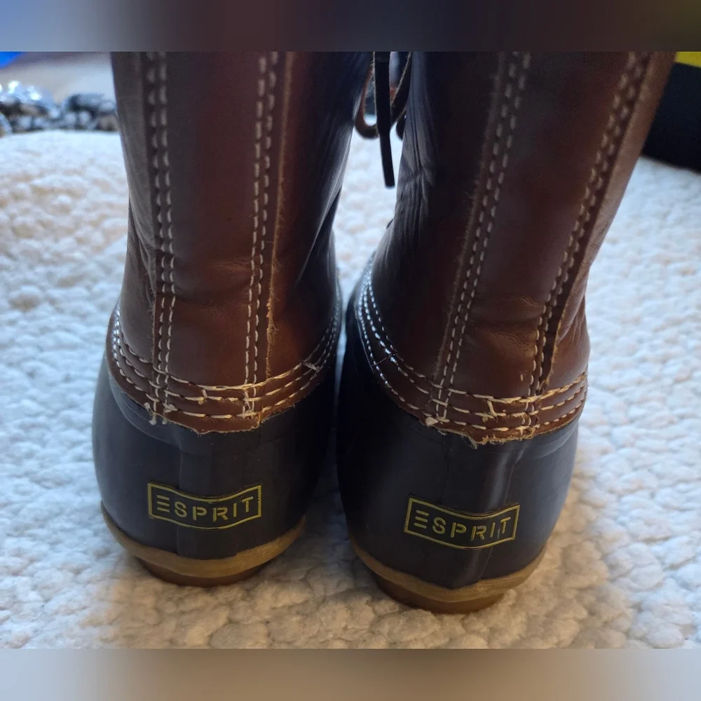 Esprit Kids Duck Boots Size 1M Brown Faux Fur Lined Waterproof Winter Snow Boots